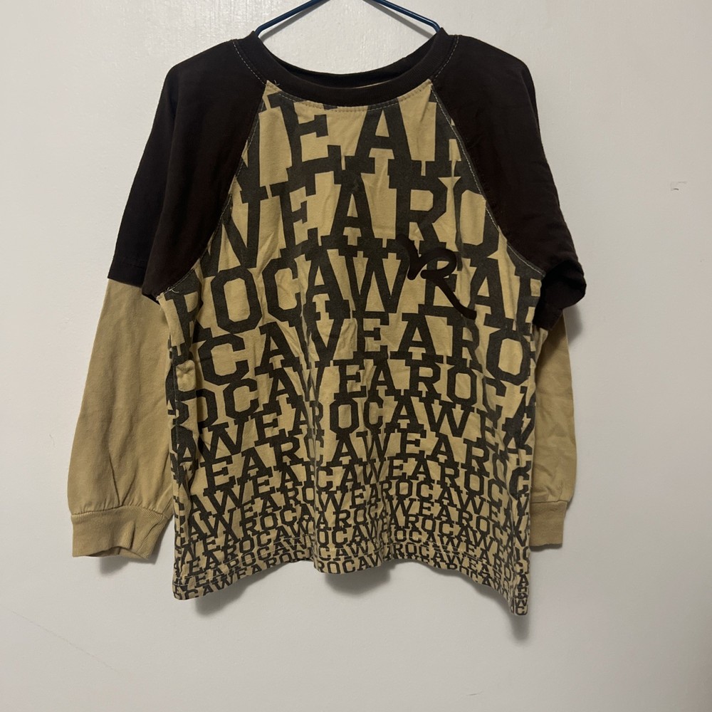 ROCA WEAR Vintage Y2K Long Sleeve Shirt Boys Youth Size M 5/6 Brown All Over