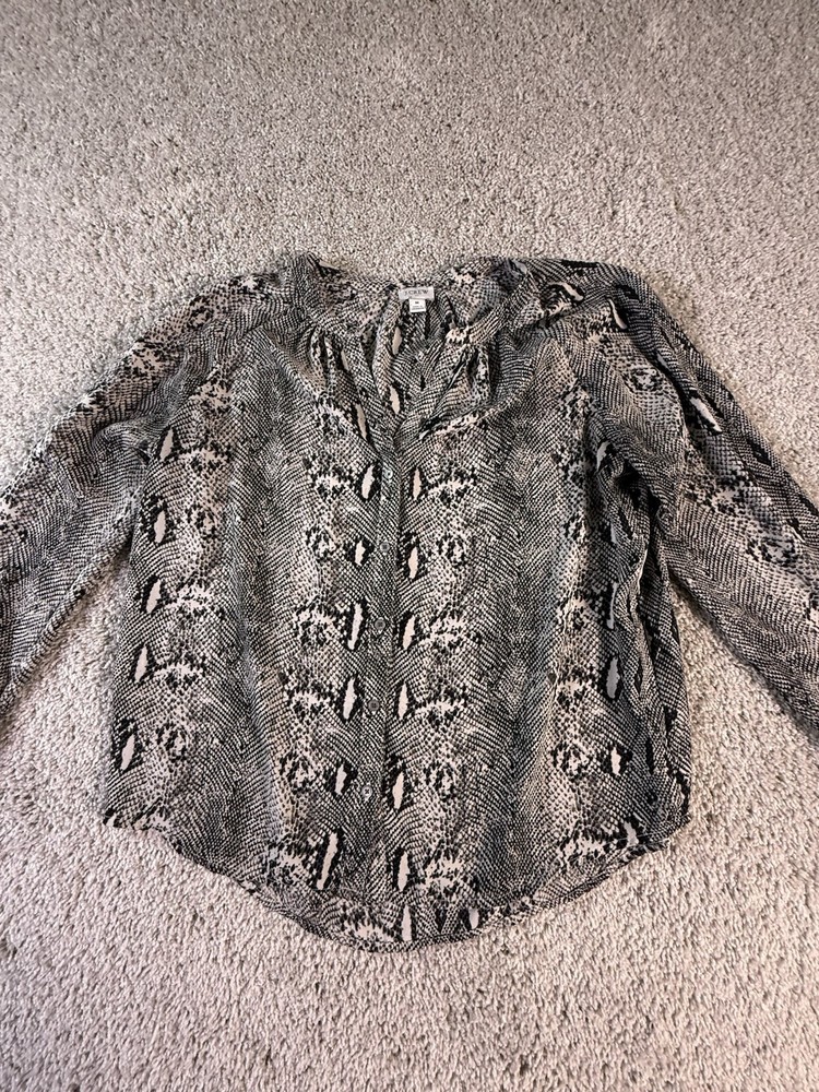 J.Crew Snakeskin Print V-neck Button Front Blouse Top Size Medium