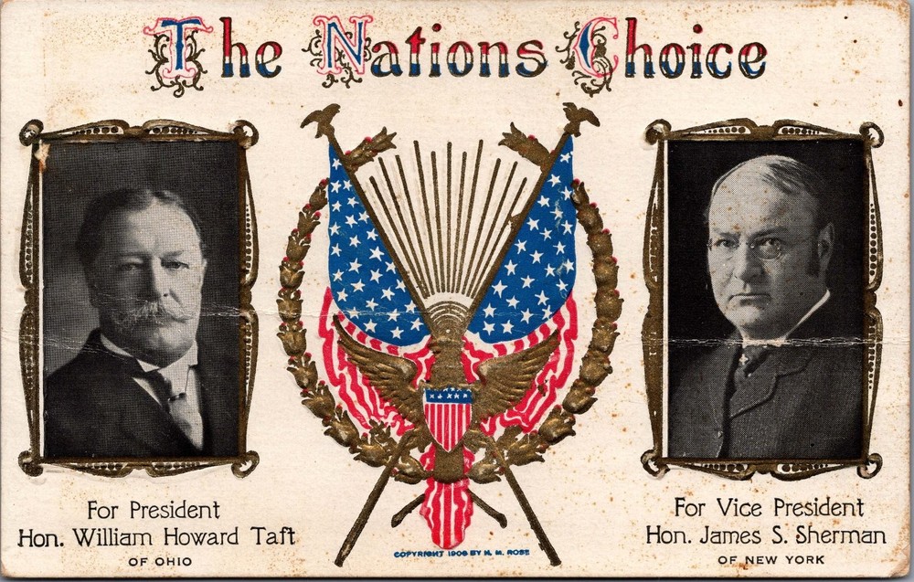 1908 William Howard Taft James Sherman Presidential Campaign Postcard