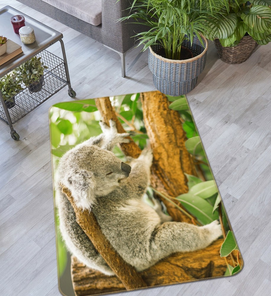 3D Koala Sleeping Animal Non-Slip Rug Mat Elegant Photo Carpet for Home Decor