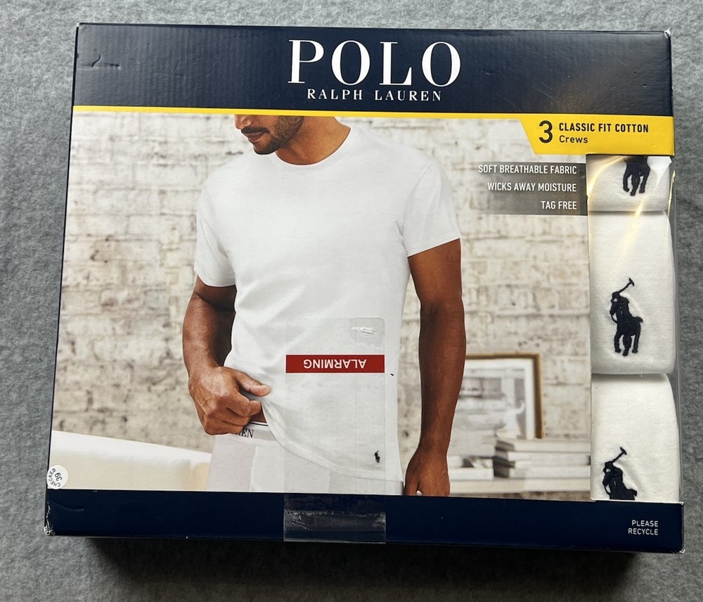Polo Ralph Lauren 3-Pack Shirts White Sz Medium Classic Fit Crewneck Undershirts