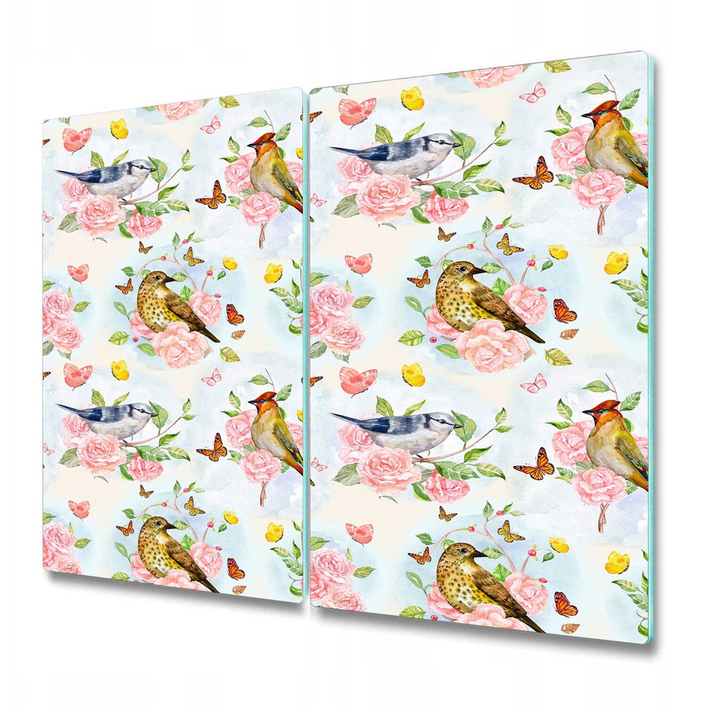 Glass Worktop Kitchen Chopping Board Birds and flowers Nature Roses 2x30x52