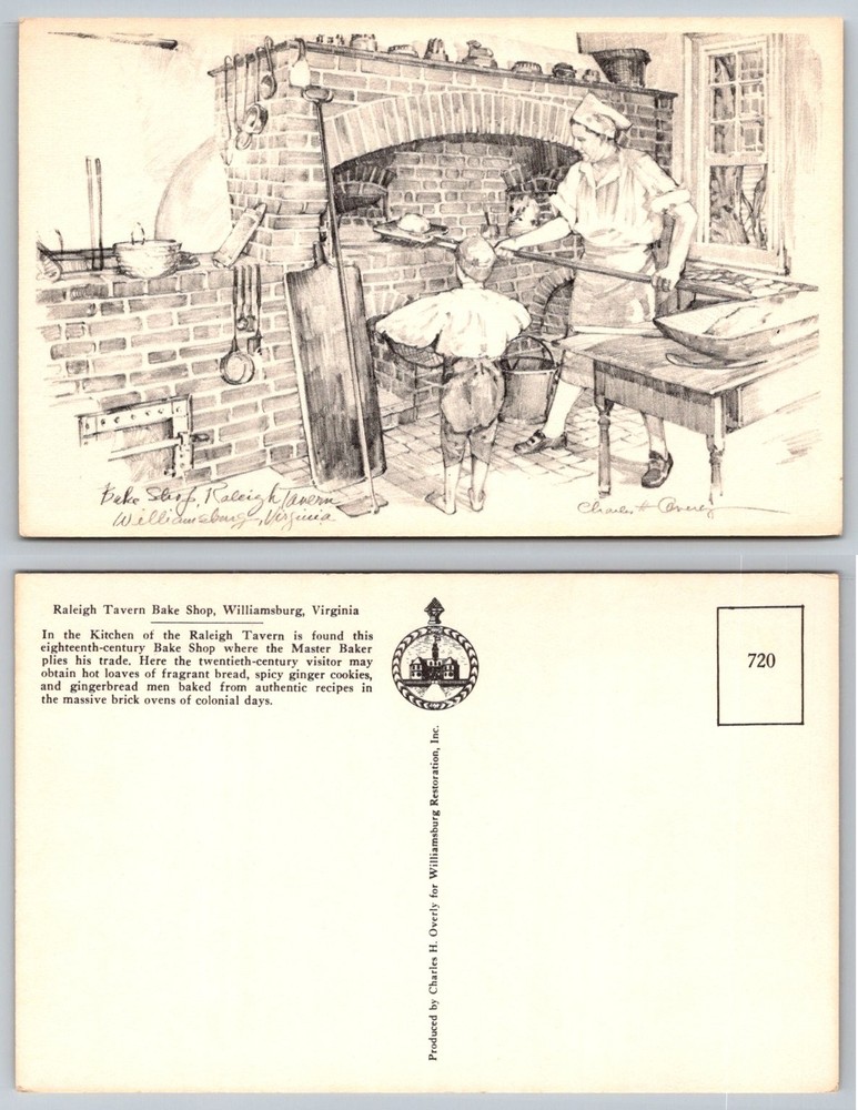Colonial Williamsburg Raleigh Tavern Bake Shop Postcard Charles H. Overly Art