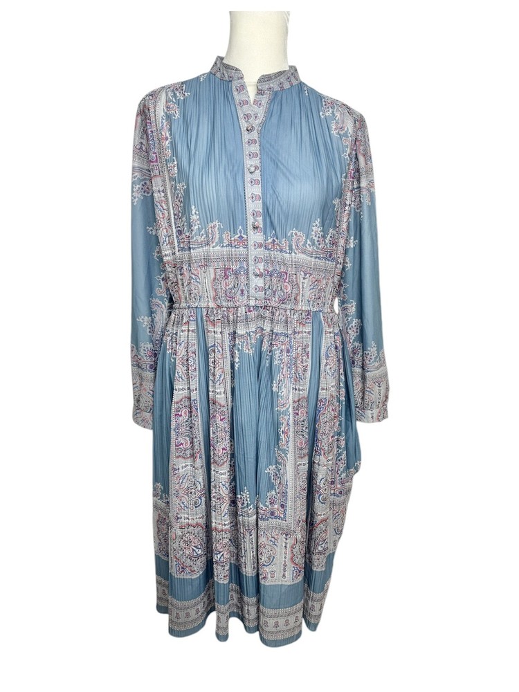 PCF Petites Midi Dress Vtg 70s Paisley Prairie Cottage Feminine L Boho