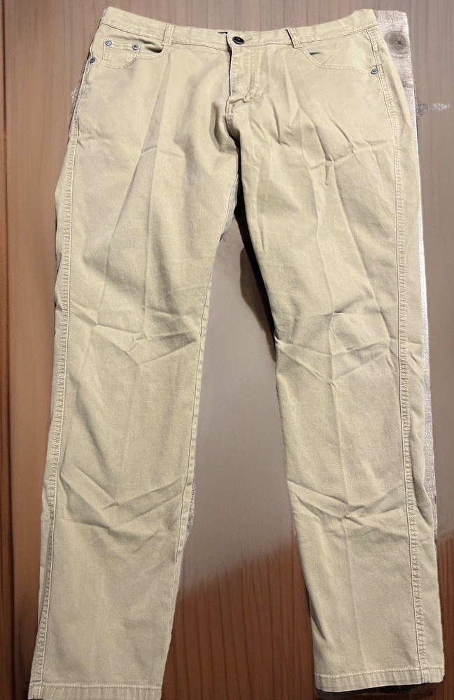 Mens Chino Pants 36x32 Khaki Tan Flat Front Casual Dress Lightweight