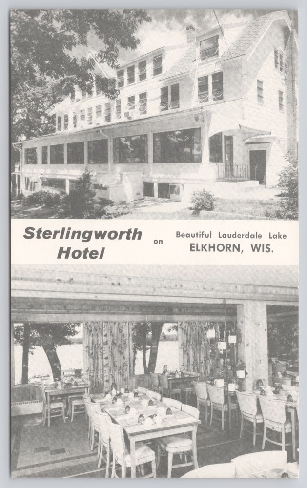 Elkhorn Wisconsin Sterlingworth Hotel Lauderdale Lake Interior 1960s Postcard E1