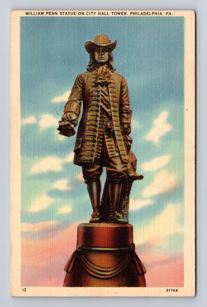 Philadelphia PA-Pennsylvania, William Penn Statue, Vintage Postcard
