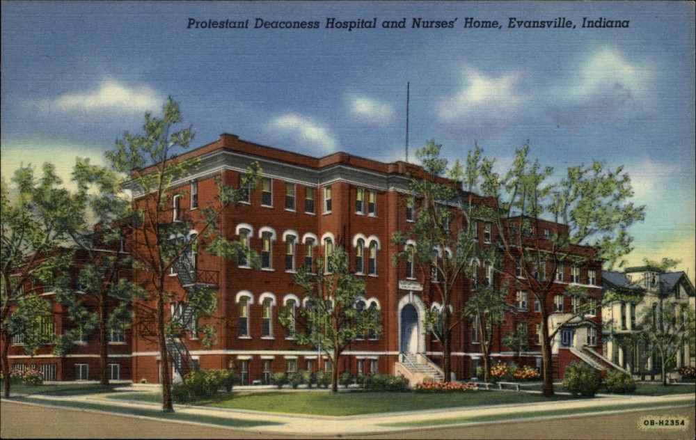 Protestant Deaconess Hospital Nurse's Home Evansville Indiana ~ 1940s linen