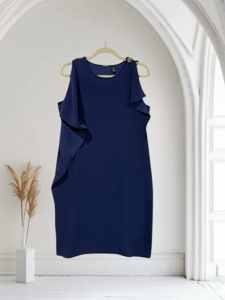 Chico’s Navy Blue Layered Ruffle Sleeveless Midi Dress Size 0 Women’s Small $149