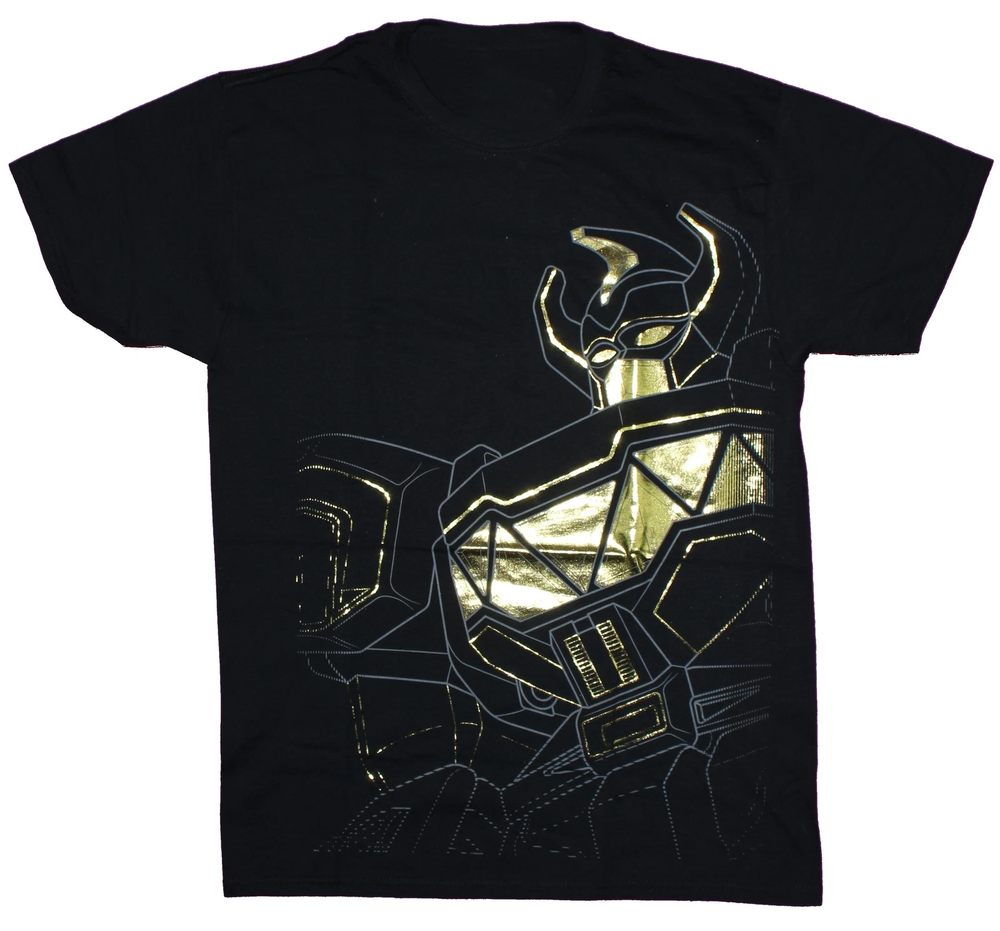 Mighty Morphin Power Rangers Men’s T-Shirt Gold Foil Megazord Graphic Tee S-5XL