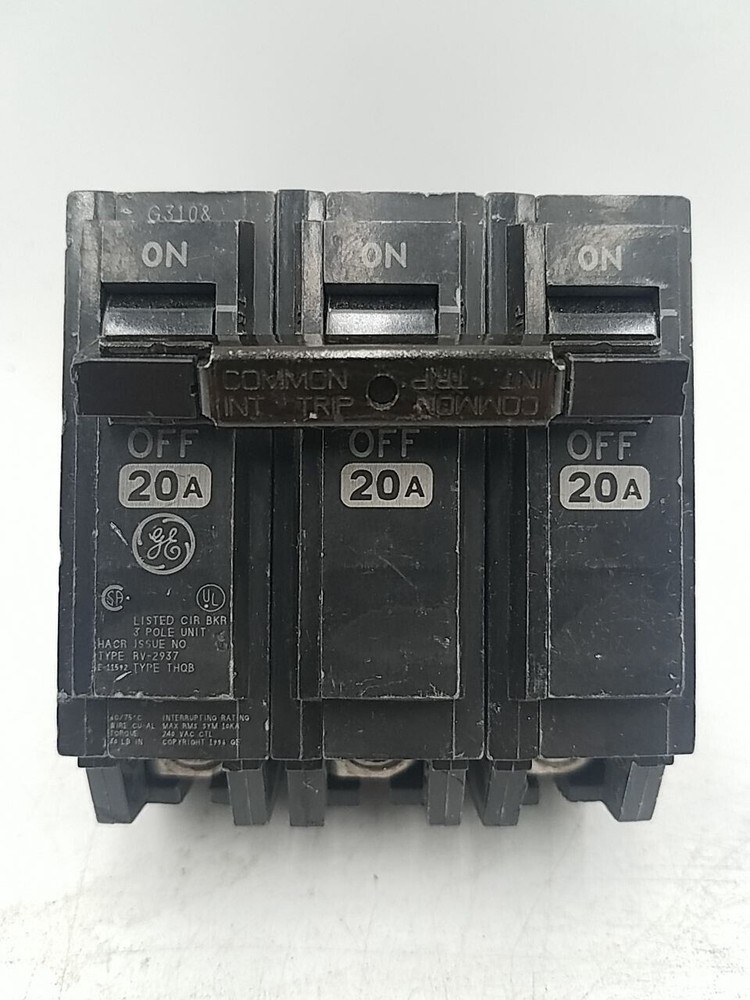 GE THQB32020 Bolt On Circuit Breaker 20A 3P 240V 3PH THQB 20 Amp 3 Pole Used