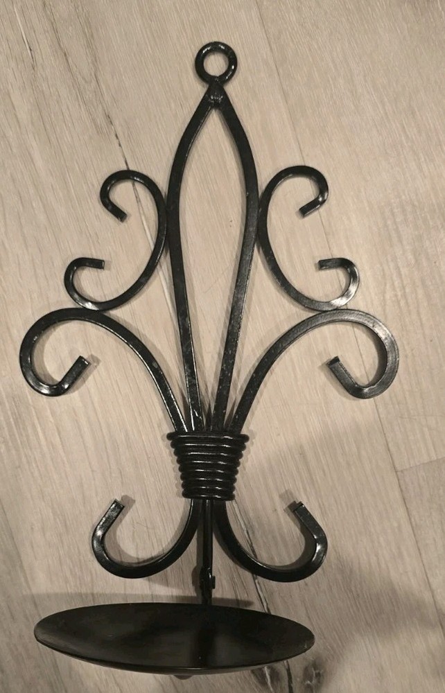 Wrought Iron Wall Mount Scroll Pillar Candle Holder Sconce Black Ornate