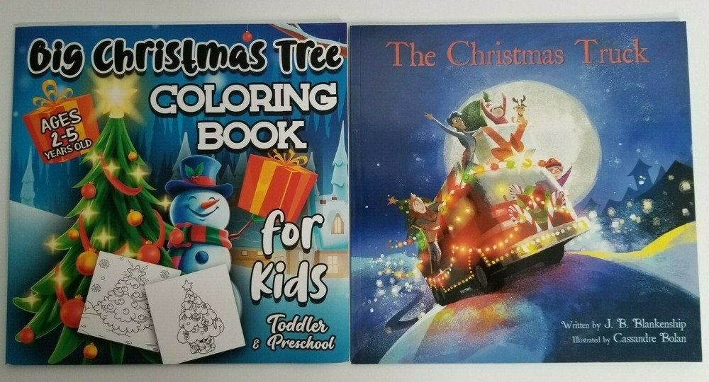 2 CHRISTMAS Truck & Tree Books Lot Kids Toddler Preschool NEW Coloring Holiday
