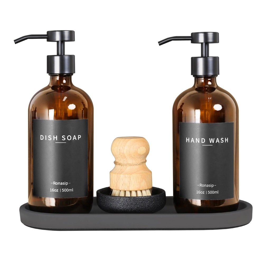 Set Of 5 Kitchen Soap Dispenser Set 16 Oz Glass Hand Dish Soap Dispenser With St