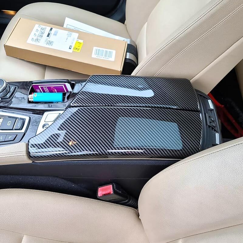 For BMW 5 Series F10 11-16 Carbon Fiber Color Armrest Box Console Box Cover Trim