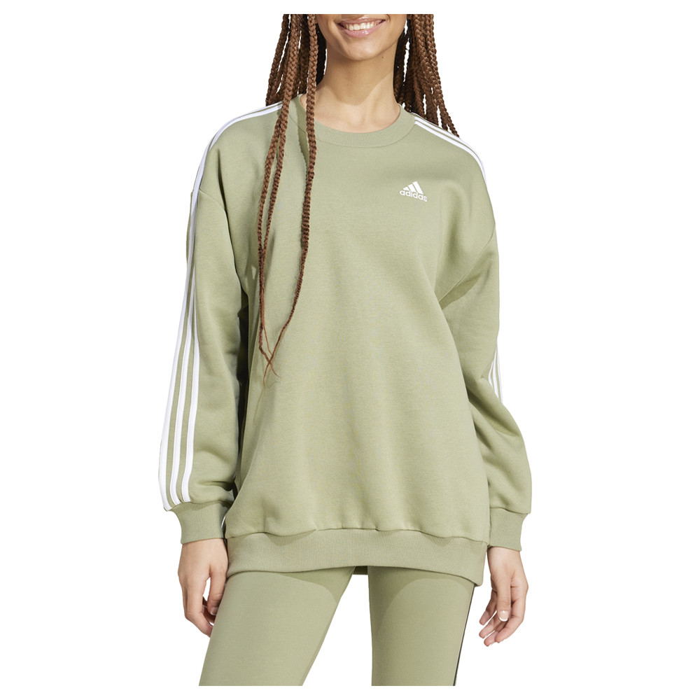 adidas Essentials 3Stripes Fleece Oversized Sweatshirt Womens Green  JI6431-A