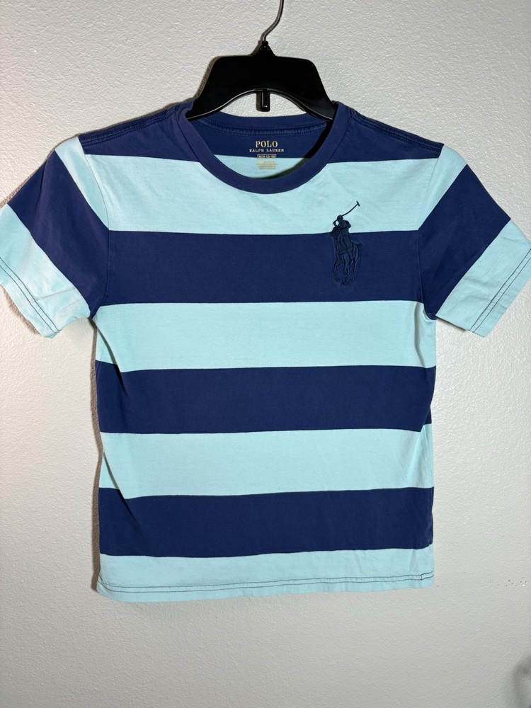 Polo Ralph Lauren Big Pony Blue stripes Boys Size M 10-12 T Shirt Super Soft