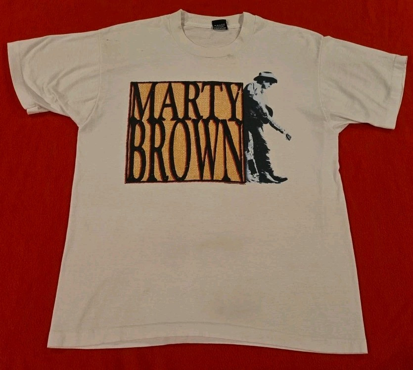 VTG Marty Brown Shirt Mens XL White 90s Made In USA Screen Stars Single Stitch