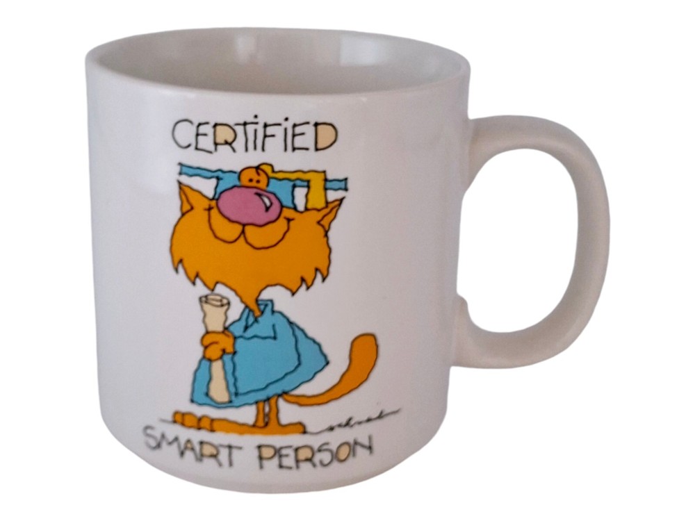 Vintage Russ Berrie Certified Smart Person 10 Fluid Ounce Stoneware Mug 8179