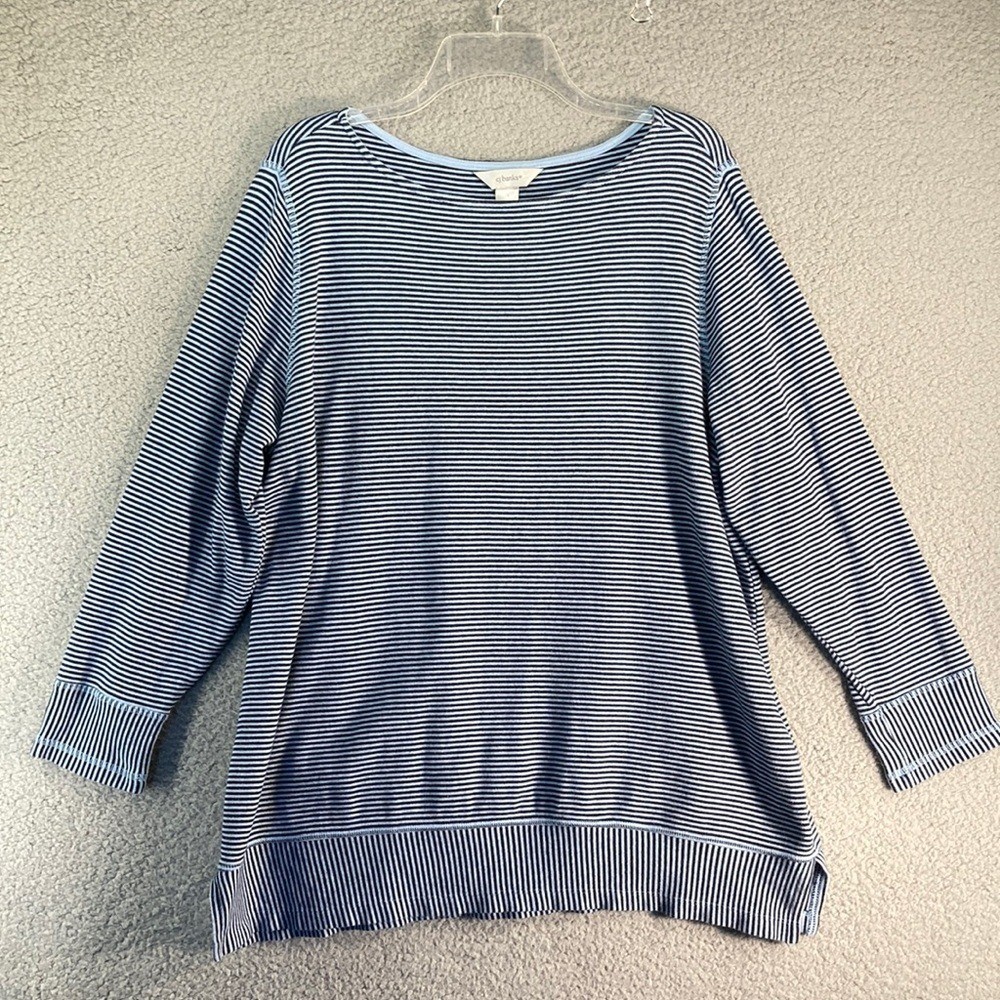 CJ Banks Womens Plus Size Blue Striped Long Sleeve Cotton Jersey Top 1X