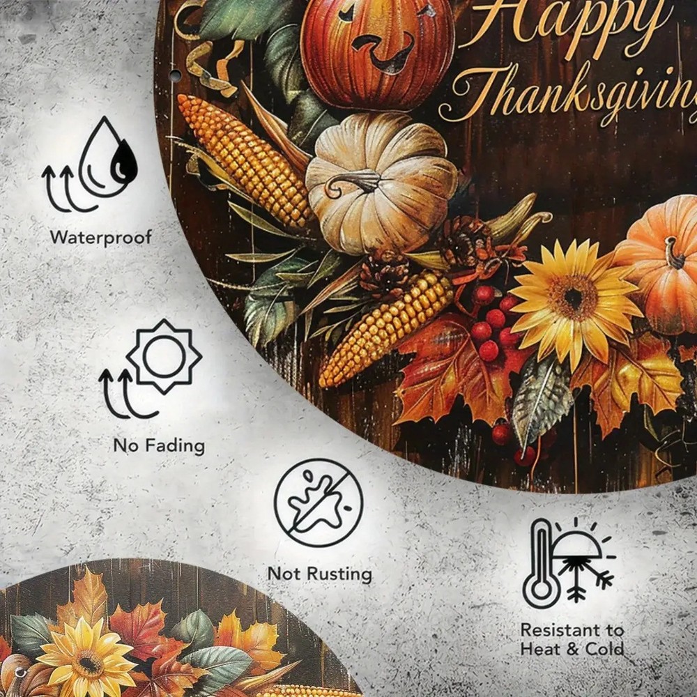 Thanksgiving Wreath Sunflower Round Aluminum Sign