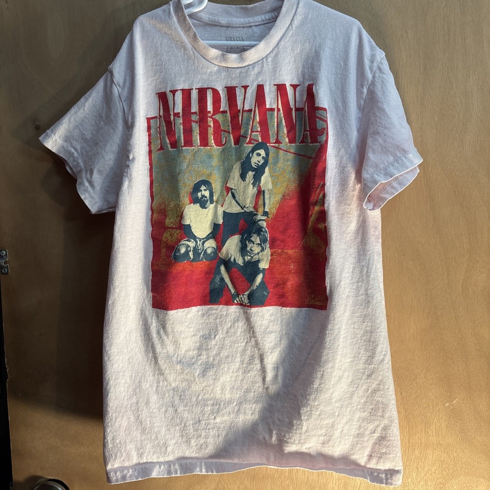 Tshirt  Red Nirvana Graphic Tee Short Sleeve Pullover Grunge Round Neck