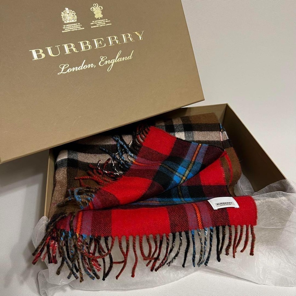 Burberry Nova Check 100 % Cashmere Scarf Red Brown New with Box From Japan