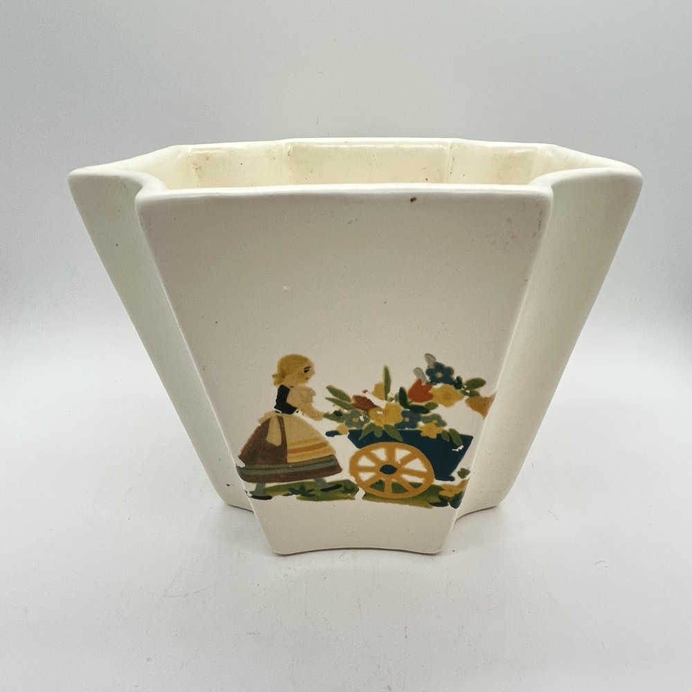 Haeger Pottery Planter Girl Pushing Flower Cart #3785 MCM USA Vintage