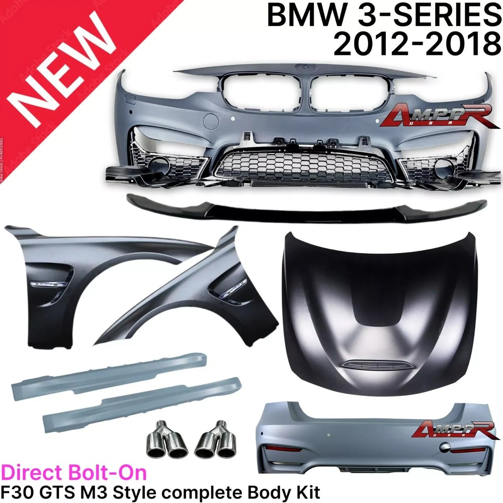 12-18 F30 M3 STYLE FRONT & REAR BUMPER Side Skirts Fender W/ LIP Gts Hood BMW
