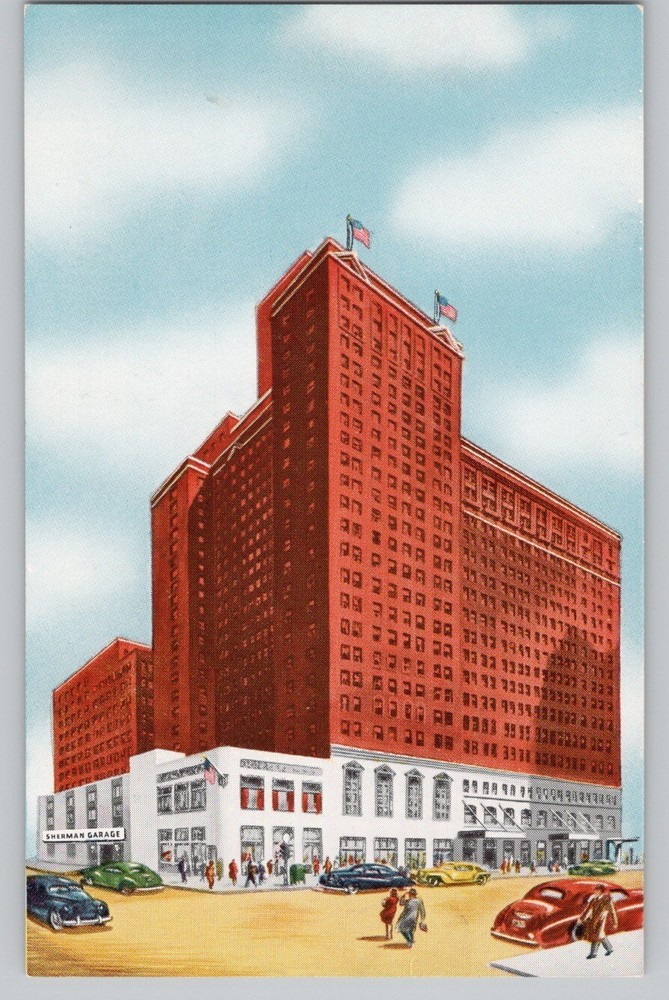 IL Chicago Celebrity Hotel Sherman (Demolished 1980) Old Cars Ad Postcard
