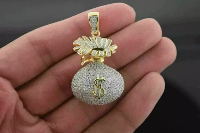 14K Yellow Gold 2Ct Lab Diamond Money Bag Pendant