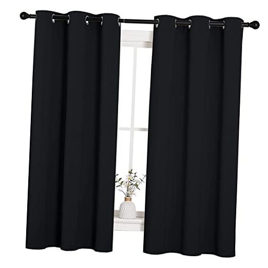 NICETOWN Black Thermal Insulated Halloween Pitch Curtain 42x63 inches 2-Pack