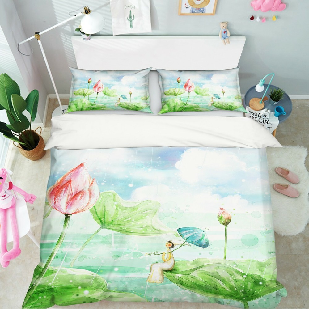 3D Fairy Lotus ZHUA3529 Bed Pillowcases Quilt Duvet Cover Set Queen King Zoe