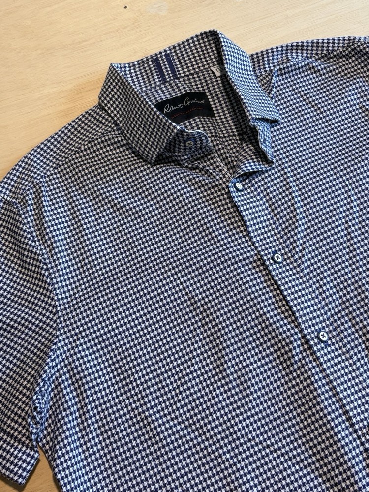 Robert Graham Button Down 2XL Blue Checker Stitched Geometric Casual