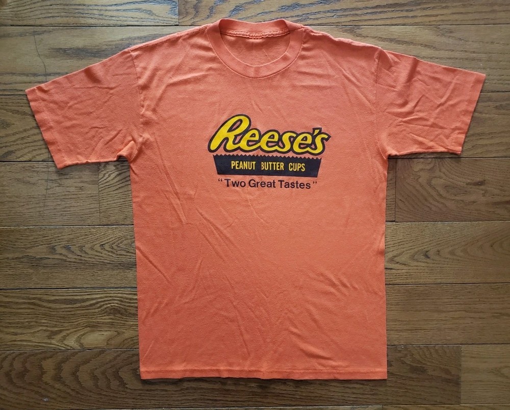 Vintage 80s Reese's Peanut Butter Cup T-Shirt Large Orange Single Stitch 90s Retro Tee