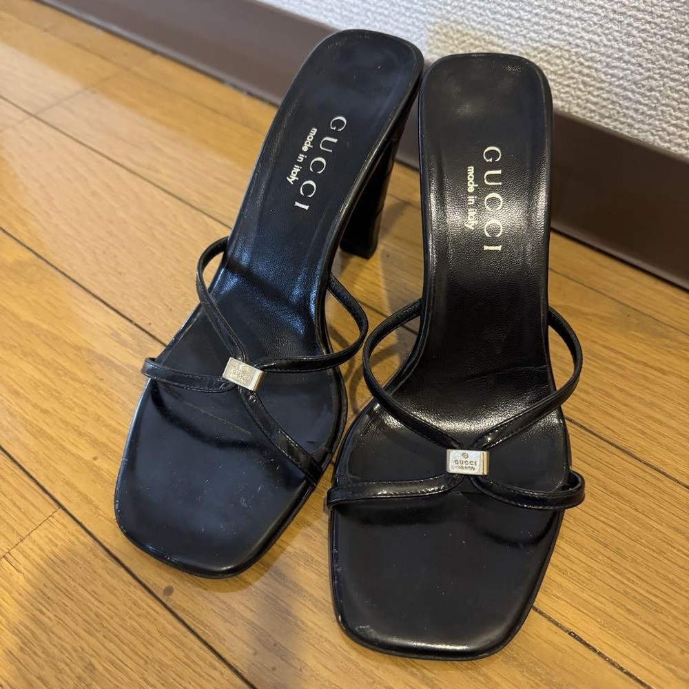 Gucci Black Women Heel Pumps Mule Sandals Size 34.5 Used Ag1131