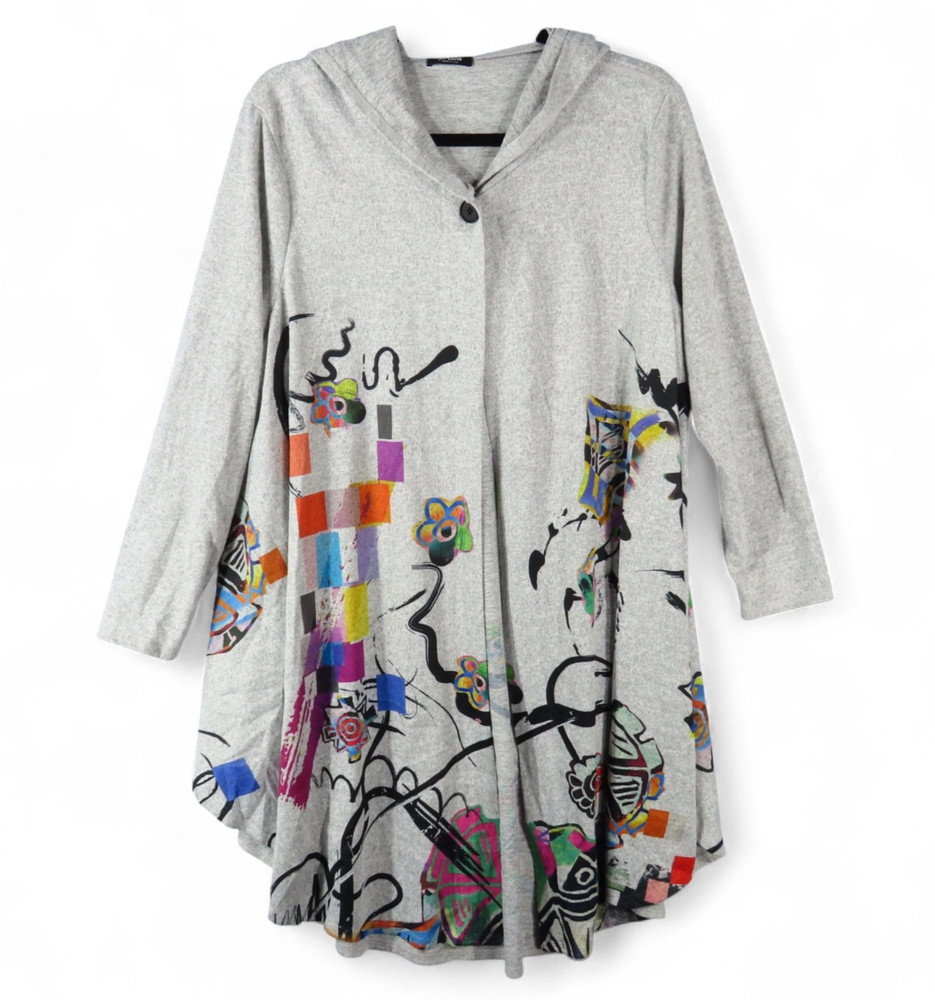 NWT Et'Lois Olivia Hooded Top Jacket GRAY KNIT ART-TO-WEAR Abstract Graffiti M-image