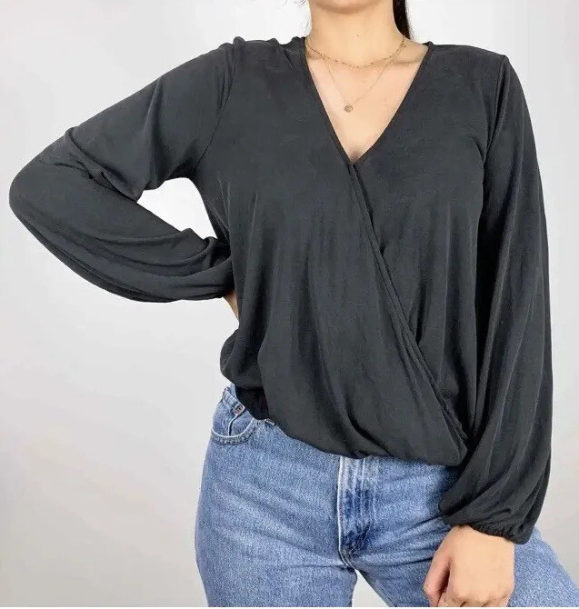 Sunday In Brooklyn Anthropologie Womens XS Black Kinston Wrap Front Top