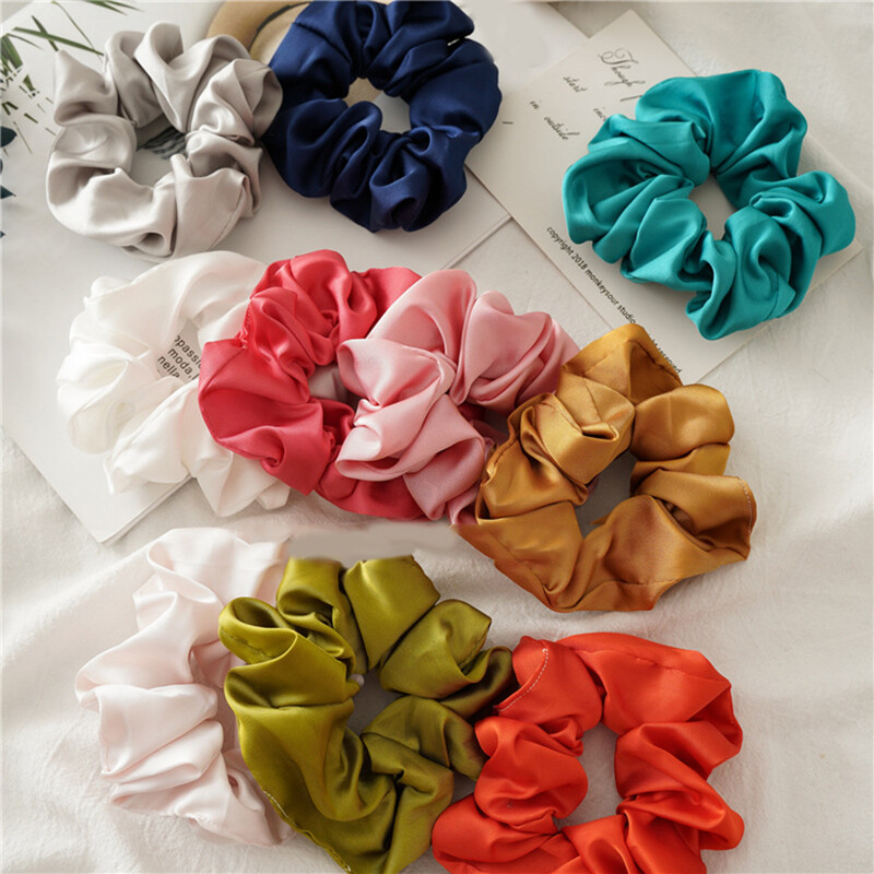 Satin Hair Scrunchies for Women and Girls Elastic Hair Bands Rope Ties Rings