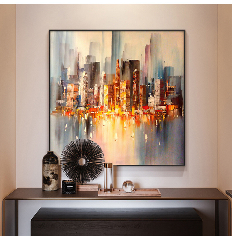 Wall Decor Modern Architecture Handmade Oil Painting Abstract City Landscape