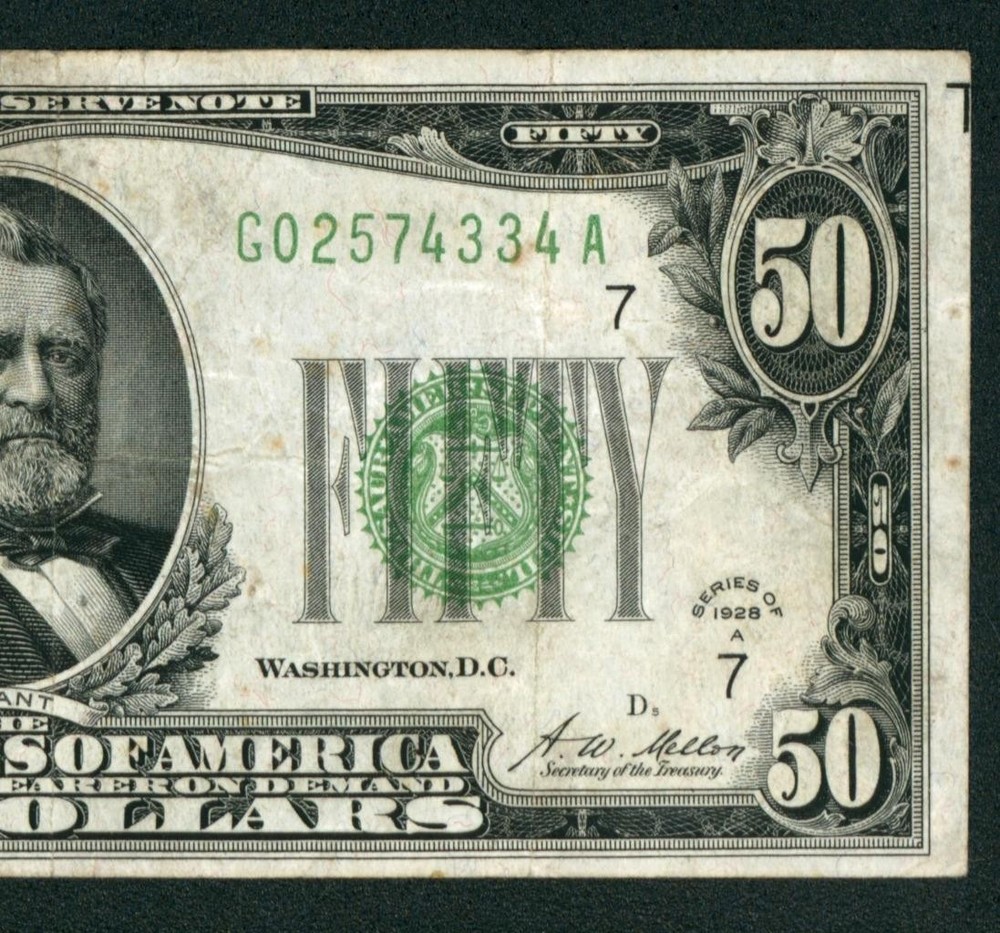$50 1928 ((DARK GREEN SEAL)) Federal Reserve Note ** PAPER CURRENCY AUCTIONS