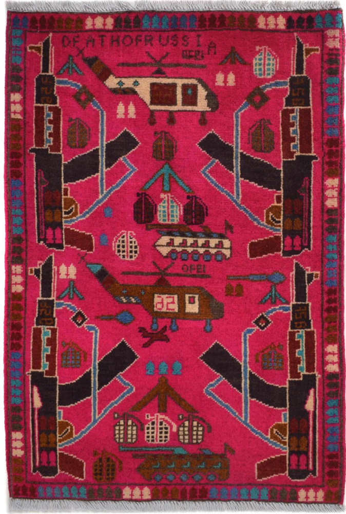 Hand Knotted 3x2 Ft Afghan War 9/11 Pictorial Wool Rug