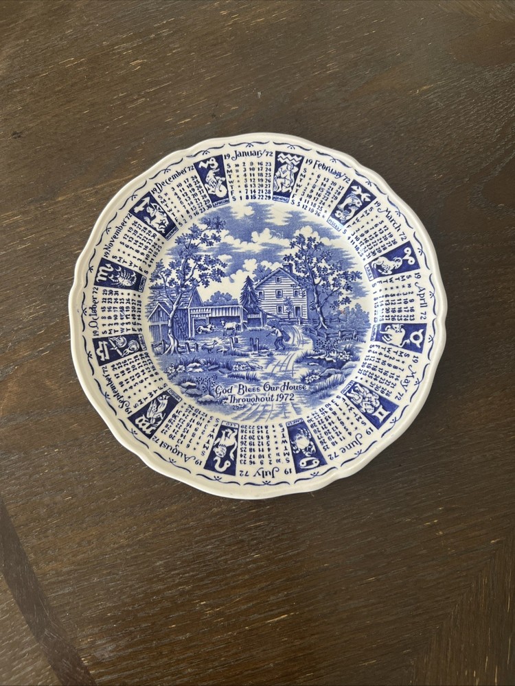 Alfred Meakin 1972 Blue Zodiac Calendar Plate God Bless Our House England