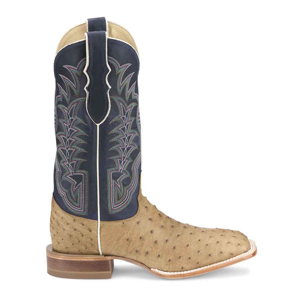 Justin Boots Chisolm Full Quill Ostrich Embroidered Square Toe Cowboy Boots