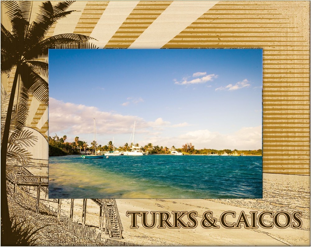 Turks and Caicos Laser Engraved Wood Picture Frame Landscape (4 x 6)