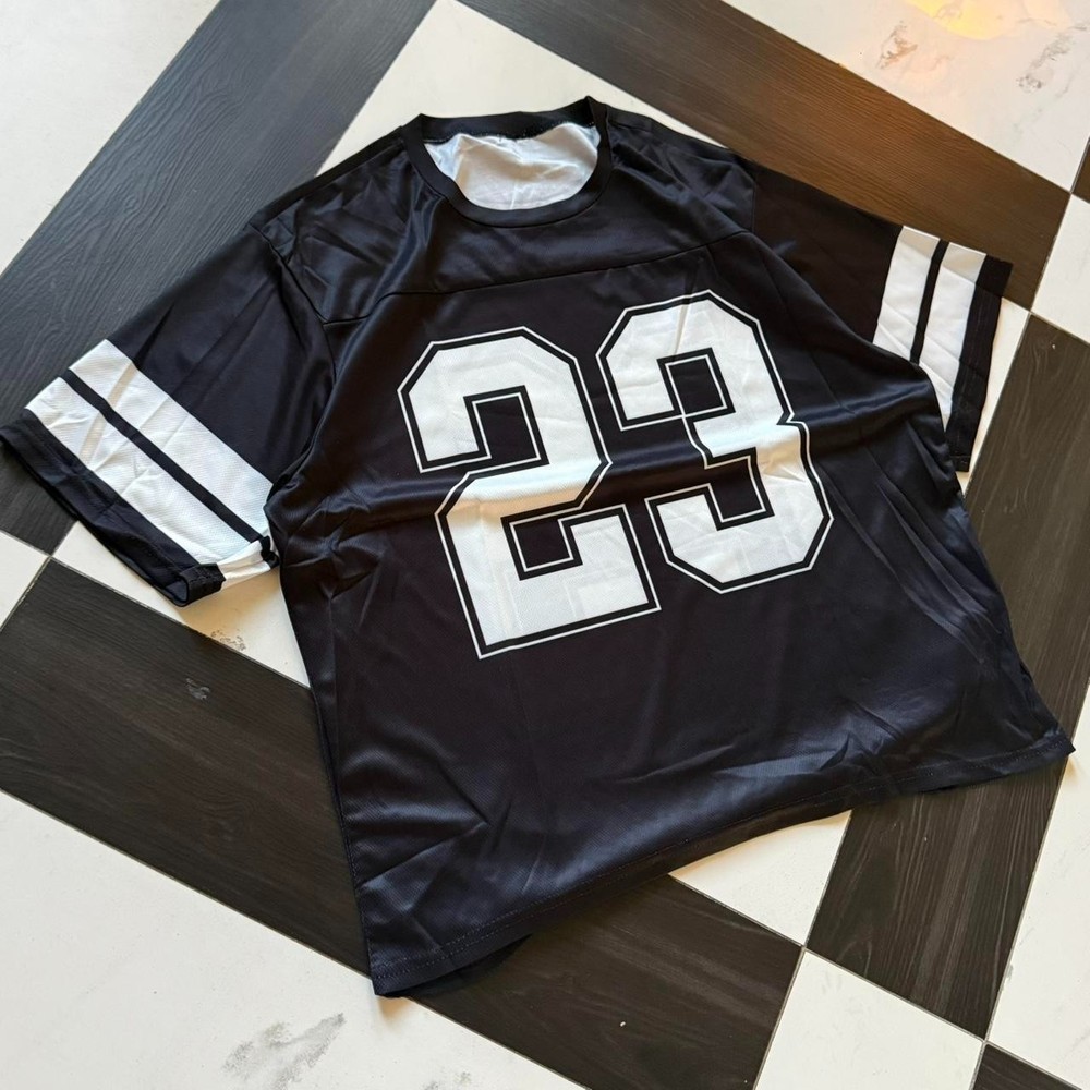 Mens Black Football Jersey 23 Oversized Y2K Striped Sleeve Shirt S M