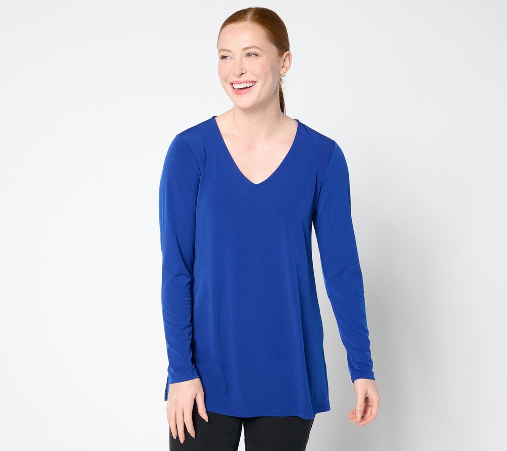 Susan Graver Women's Top Plus Sz 4X Regular Modern Essentials Blue A658812