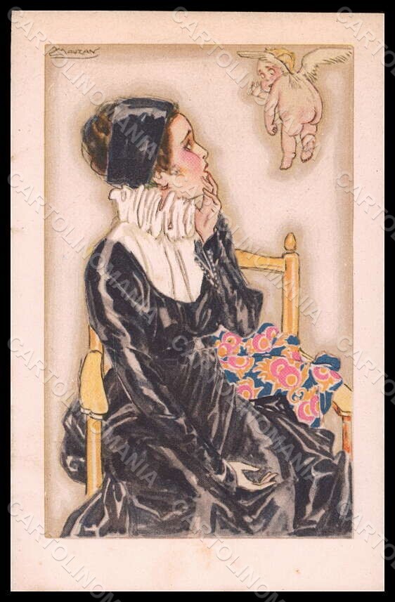 Artist Signed Illustratori L.A. Mauzan Lady Cupid serie 2-5 postcard VK7127