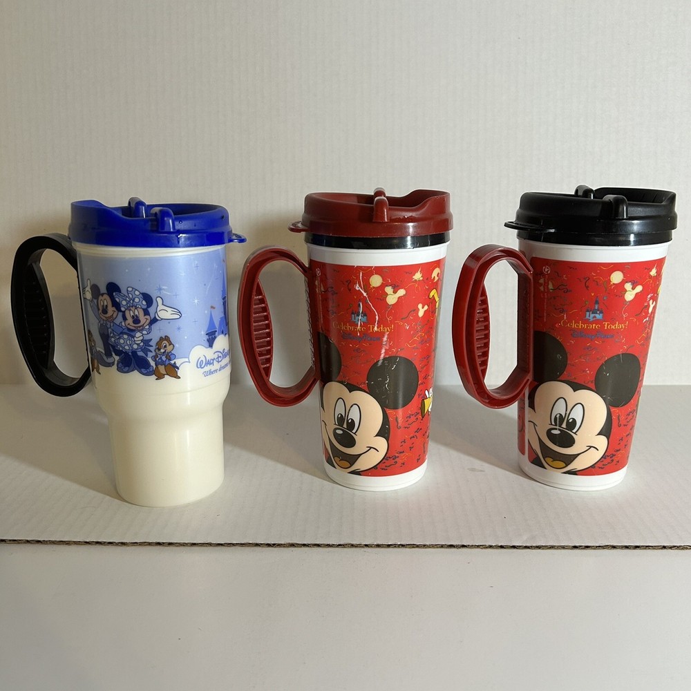 Disney Parks 2007-2009 Coca Cola Refillable Plastic Cups with Lids Set of 3