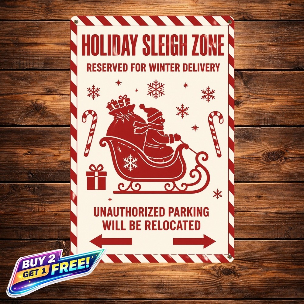 Santa Sleigh Parking Only Tin Metal Sign Retro Holiday Decor